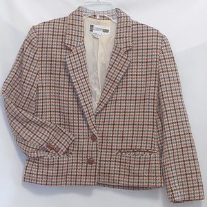 Vintage SK & Company Petite Wool Blazer Suit Jacket. Beige/Teal/Black. Size 6